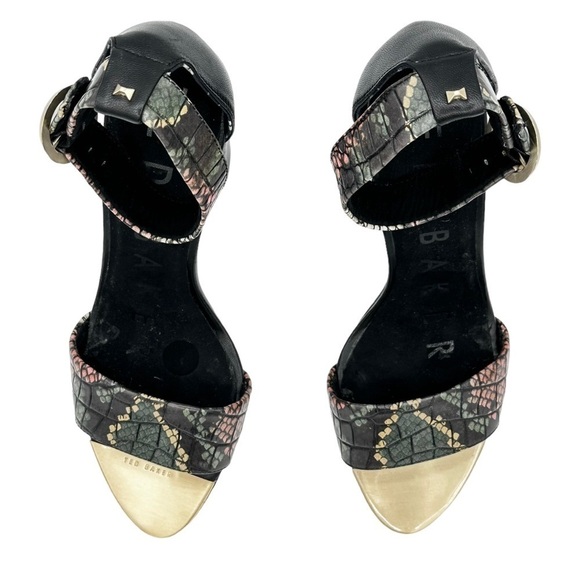 Ted Baker Block Heel Sandal Snake Embossed Leather Black Multi Color Size EU 40 - Picture 4 of 8